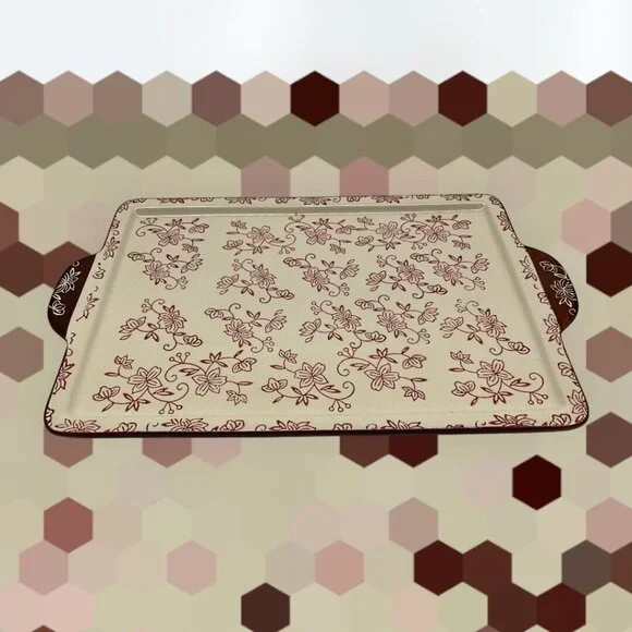 Temp-Tations Cranberry Floral Lace Serving Tray 14 x 9.5 Serveware Cottagecore - Picture 6 of 16